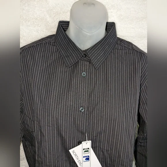 🆕 NORTH END Ladies Blouse Black strip Button front SZ L long sleeve Shirt Top - Picture 3 of 10